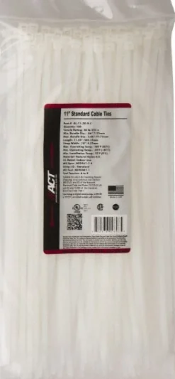 Standard Cable Tie: 11-1/4" Long, Natural, Nylon