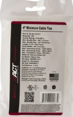 Standard Cable Tie: 4-1/8" Long, Natural, Nylon