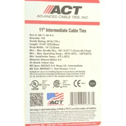 Standard Cable Tie: 10.968" Long, Natural, Nylon