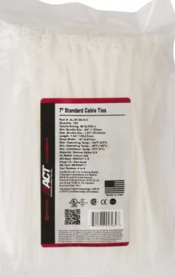 Standard Cable Tie: 7.562" Long, Natural, Nylon