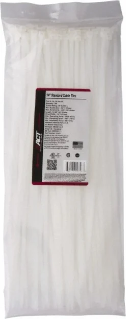 Standard Cable Tie: 14-1/4" Long, Natural, Nylon