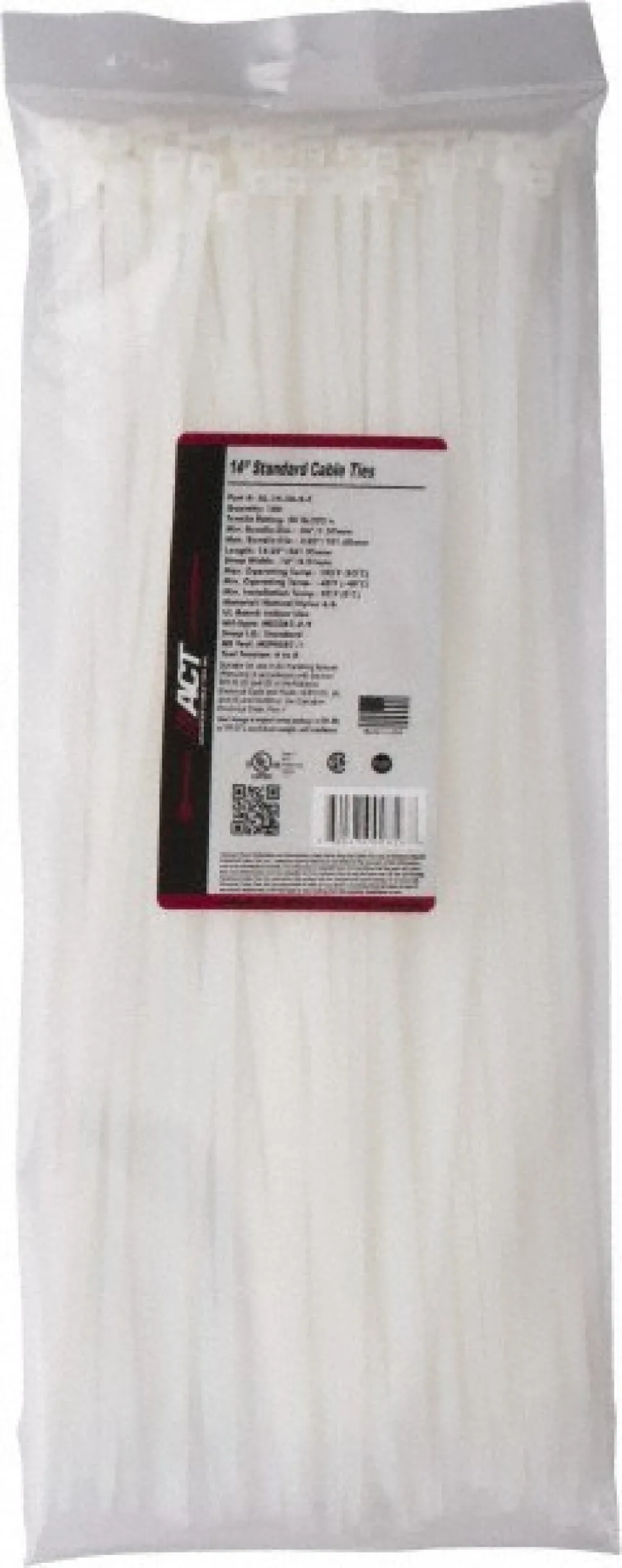 Standard Cable Tie: 14-1/4" Long, Natural, Nylon