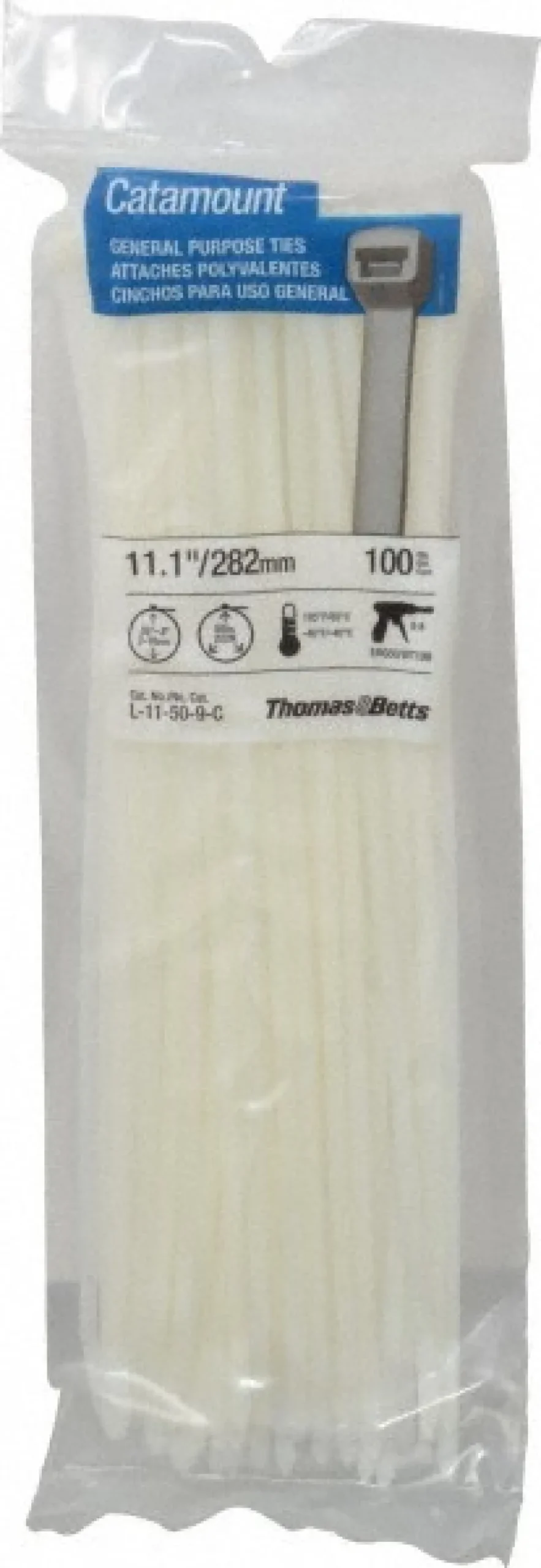 Standard Cable Tie: 11.1" Long, Natural, Nylon