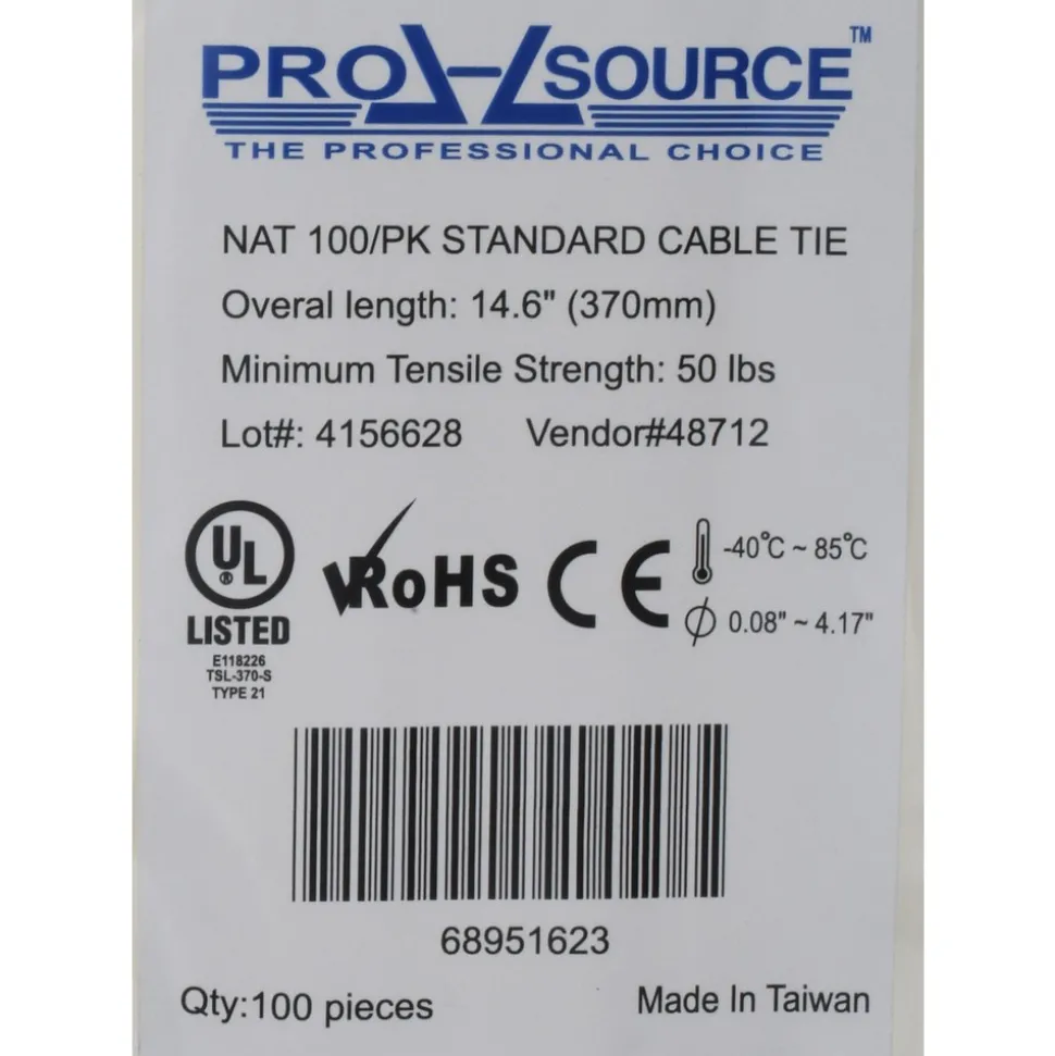 Standard Cable Tie: 14.6" Long, Natural, Nylon