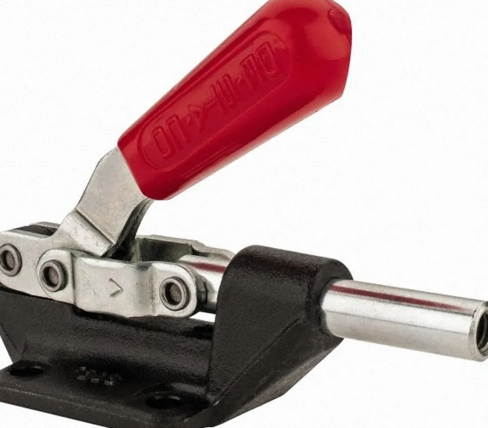Standard Straight Line Action Clamp: 600 lb Load Capacity, 1.25" Plunger Travel, Flanged Base, Carbon Steel