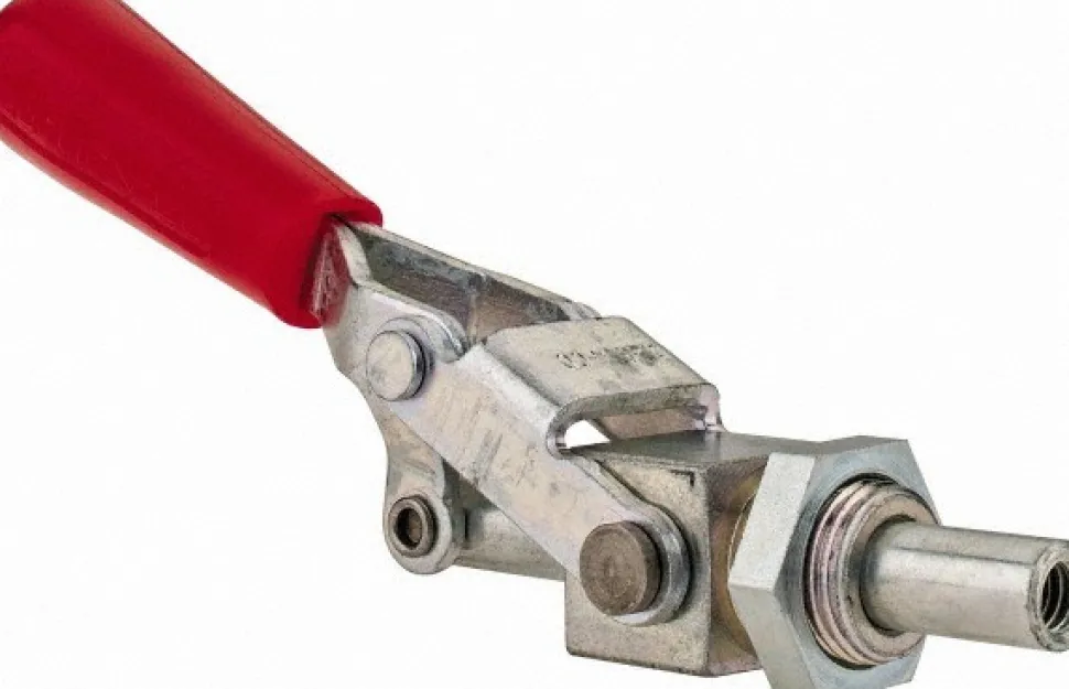 Standard Straight Line Action Clamp: 300 lb Load Capacity, 1.5" Plunger Travel, Mounting Plate Base, Carbon Steel