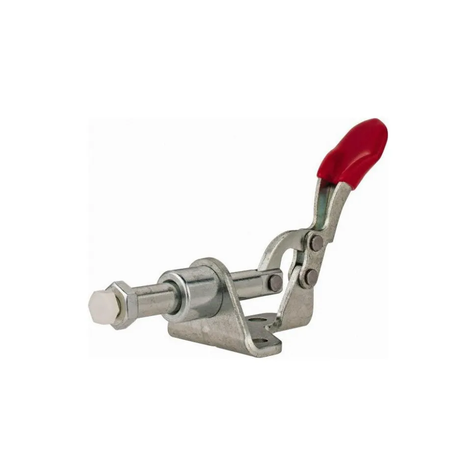 Standard Straight Line Action Clamp: 100 lb Load Capacity, 0.63" Plunger Travel, Flanged Base, Carbon Steel