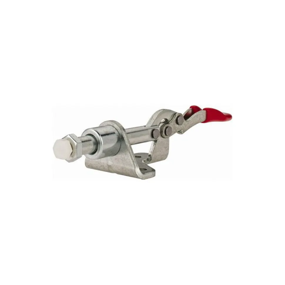 Standard Straight Line Action Clamp: 100 lb Load Capacity, 0.63" Plunger Travel, Flanged Base, Carbon Steel