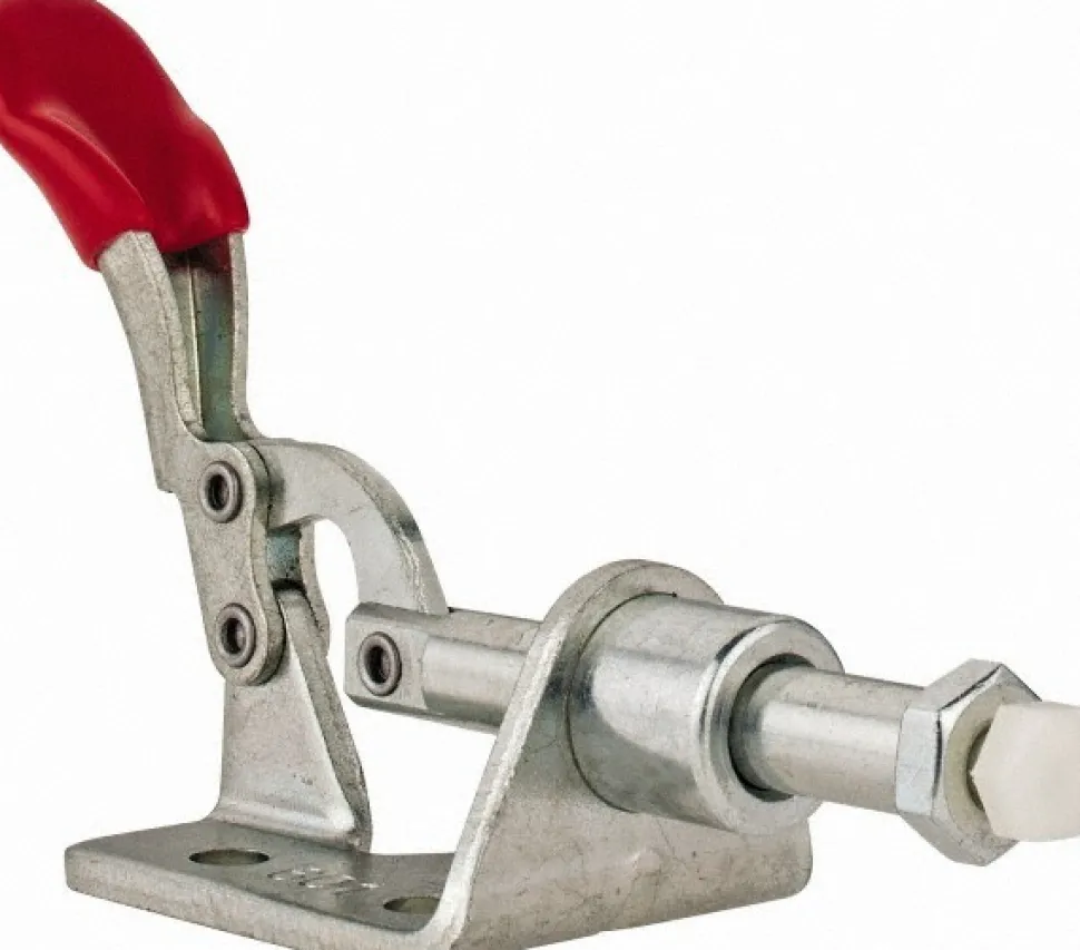 Standard Straight Line Action Clamp: 100 lb Load Capacity, 0.63" Plunger Travel, Flanged Base, Carbon Steel