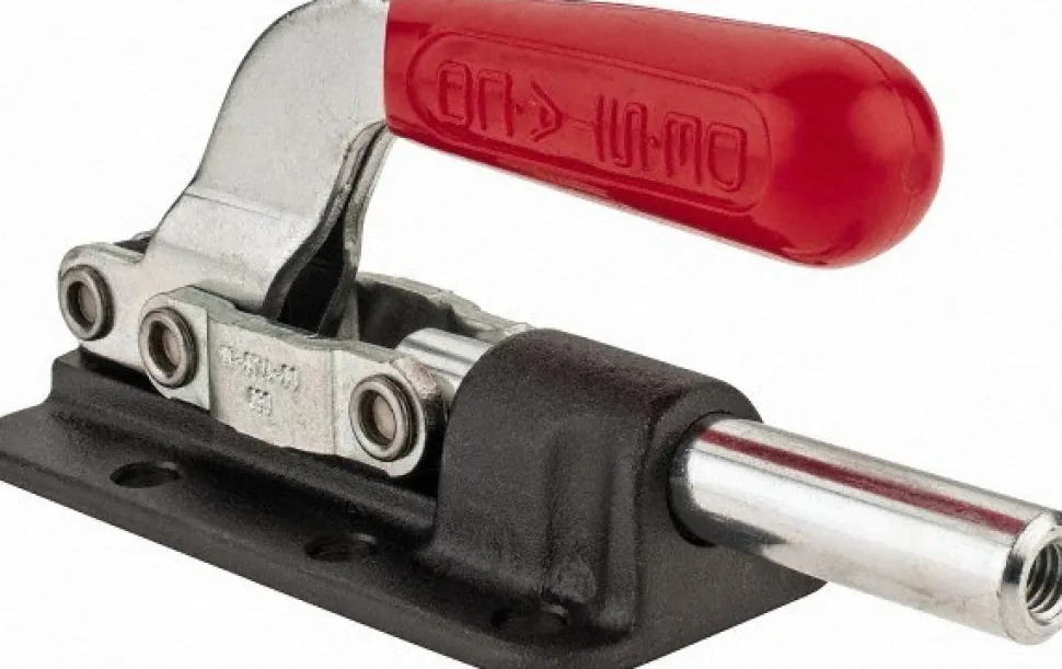 Standard Straight Line Action Clamp: 2,500 lb Load Capacity, 2" Plunger Travel, Flanged Base, Carbon Steel