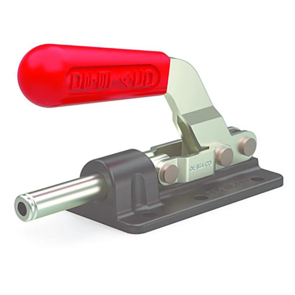 Standard Straight Line Action Clamp: 800 lb Load Capacity, 1.63" Plunger Travel, Flanged Base, Carbon Steel