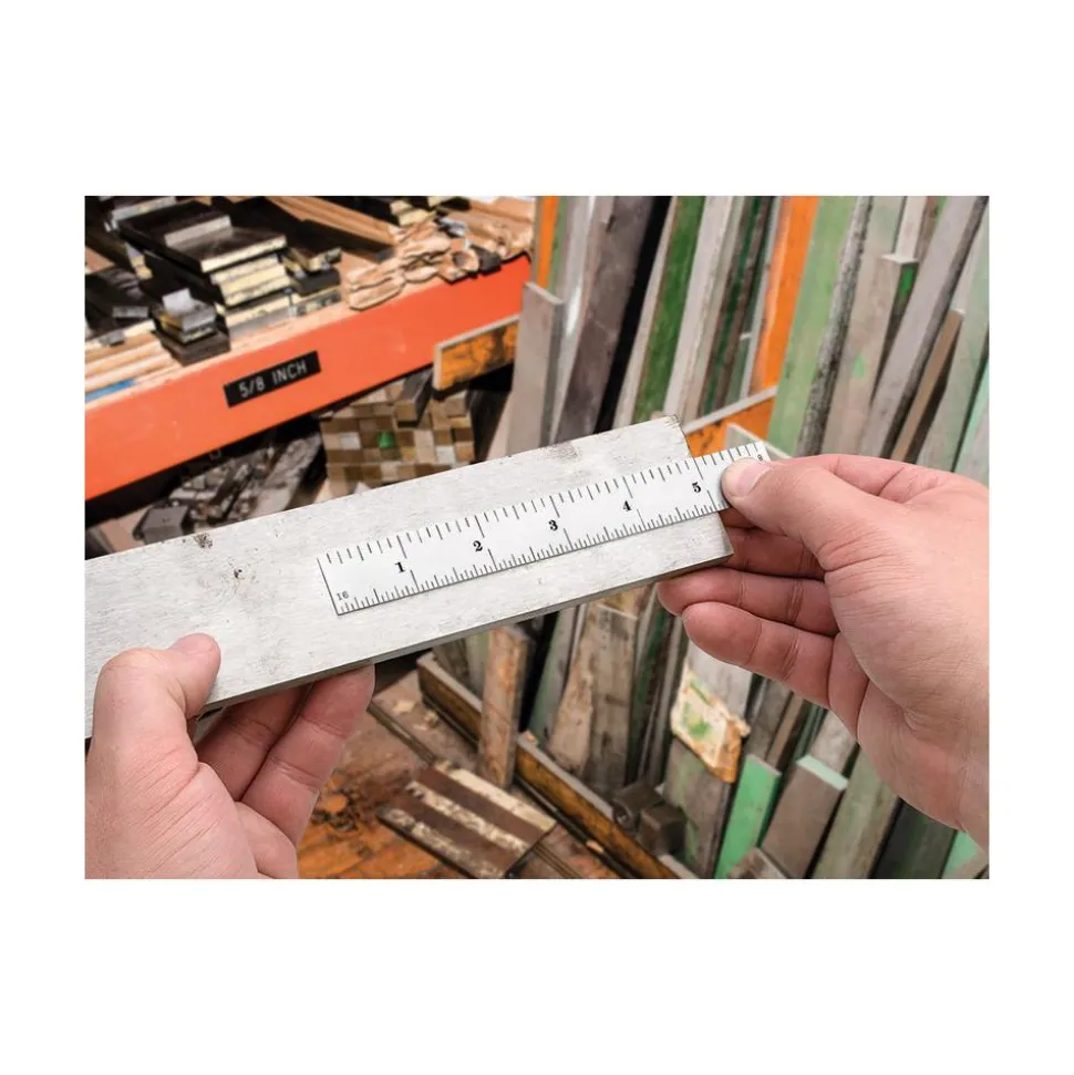 Steel Rule: 6" OAL, 4R Graduation, Rigid, 3/4" OAW