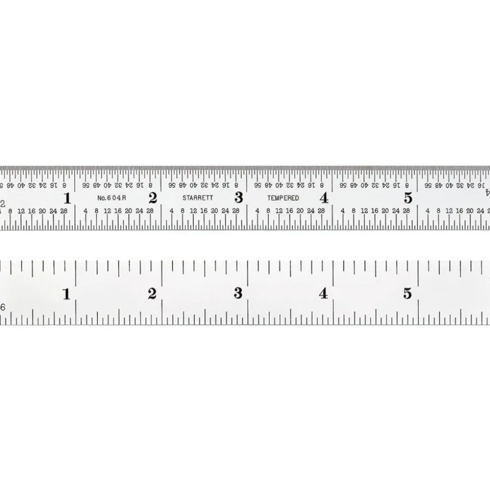 Steel Rule: 6" OAL, 4R Graduation, Rigid, 3/4" OAW