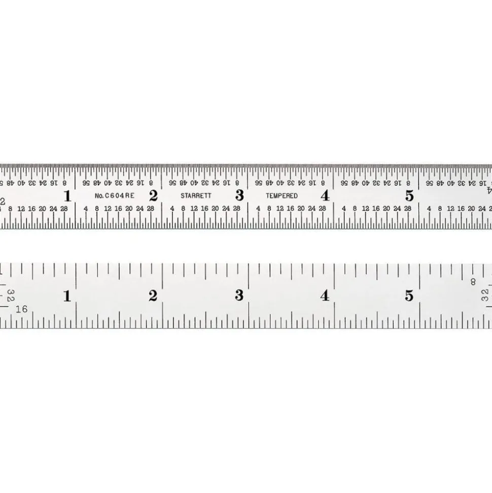 Steel Rule: 6" OAL, 4R Graduation, Rigid, 3/4" OAW