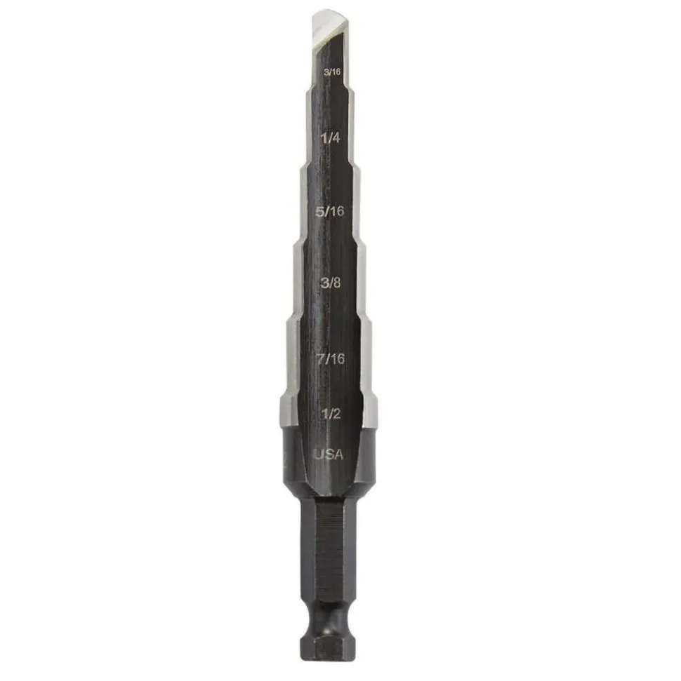 Step Drill Bit: 3/16" Min, 1/2" Max, 1/4" Shank Dia, Cobalt, 6 Hole Sizes