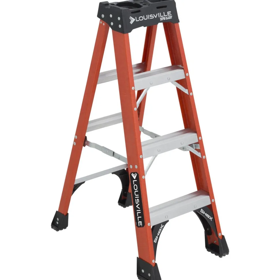 4 Step Fiberglass Foldable Step Ladder: Type IAA 375 lb Capacity 4' Height