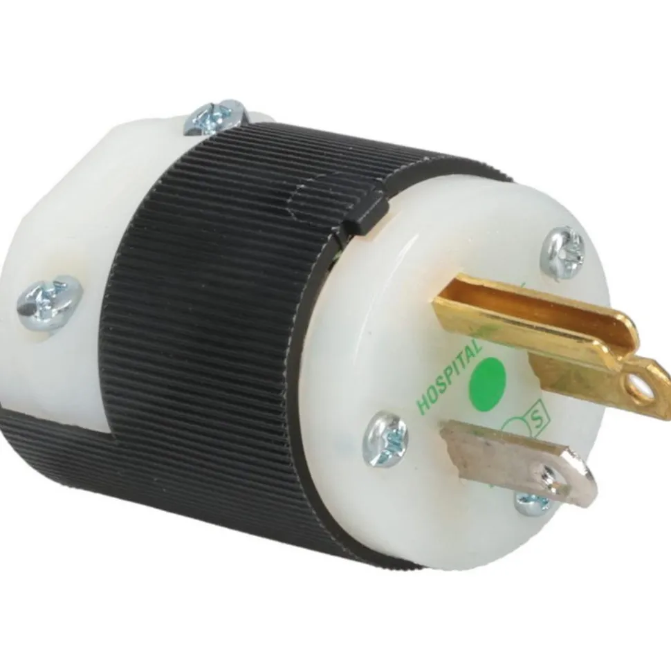 Straight Blade Plug: Hospital, 5-15P, 125VAC, Black & White