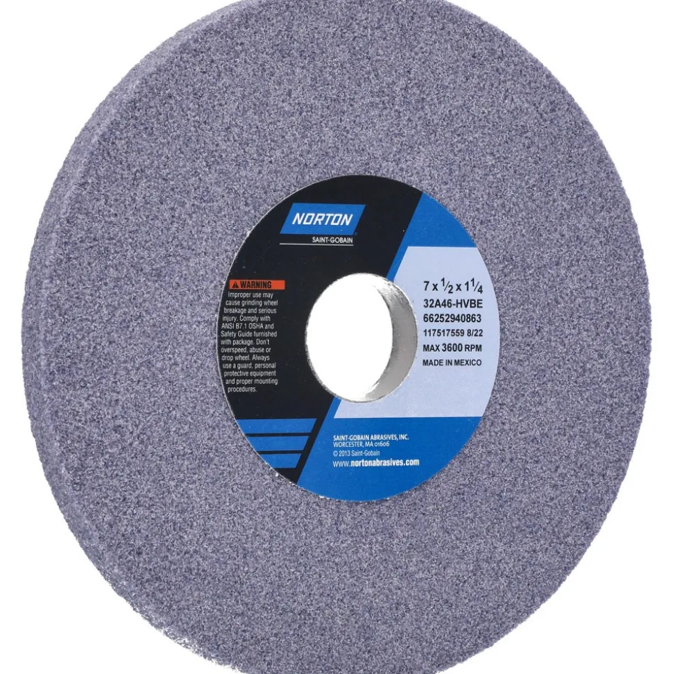 Surface Grinding Wheel: 7" Dia, 1/2" Thick, 1-1/4" Arbor, 46 Grit