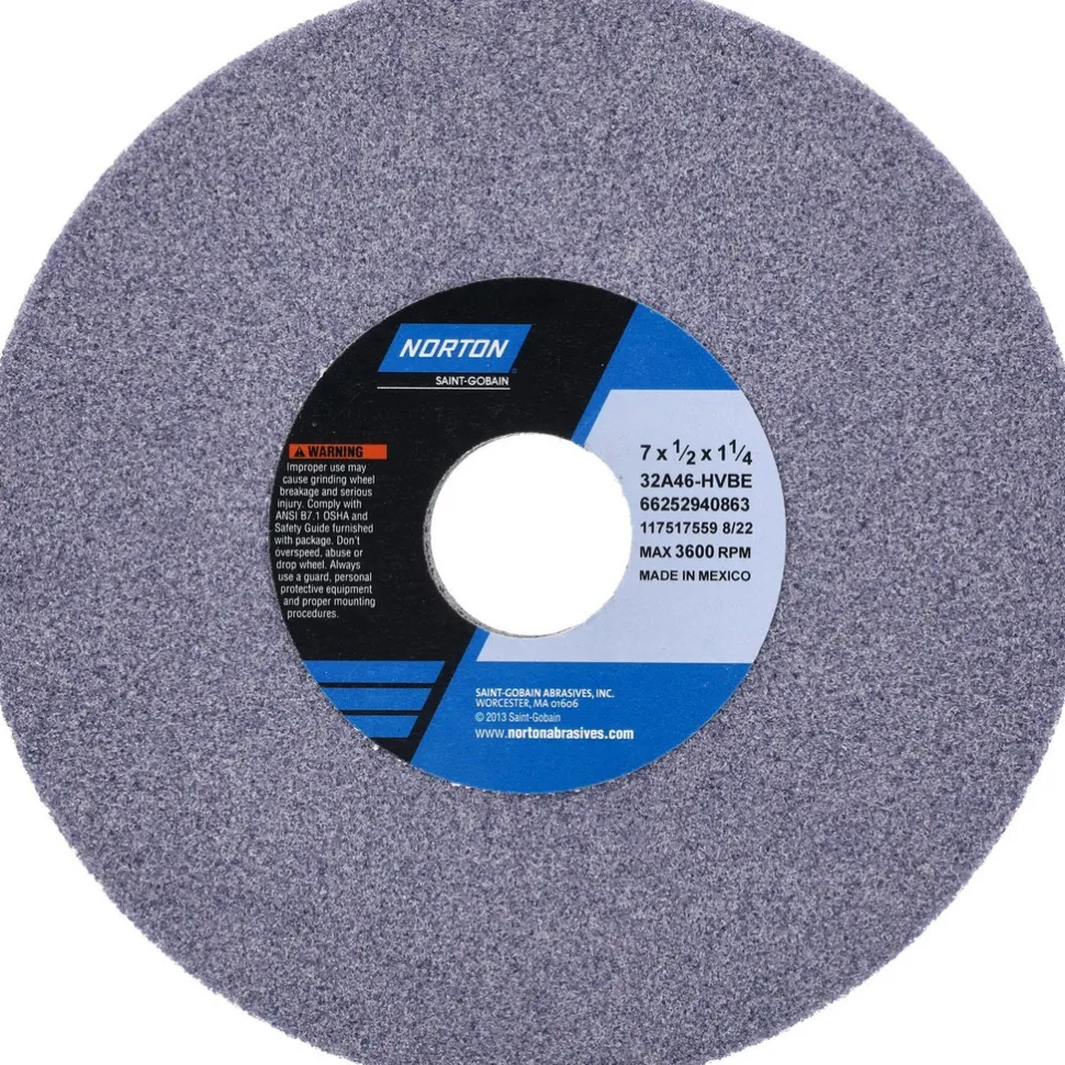 Surface Grinding Wheel: 7" Dia, 1/2" Thick, 1-1/4" Arbor, 46 Grit