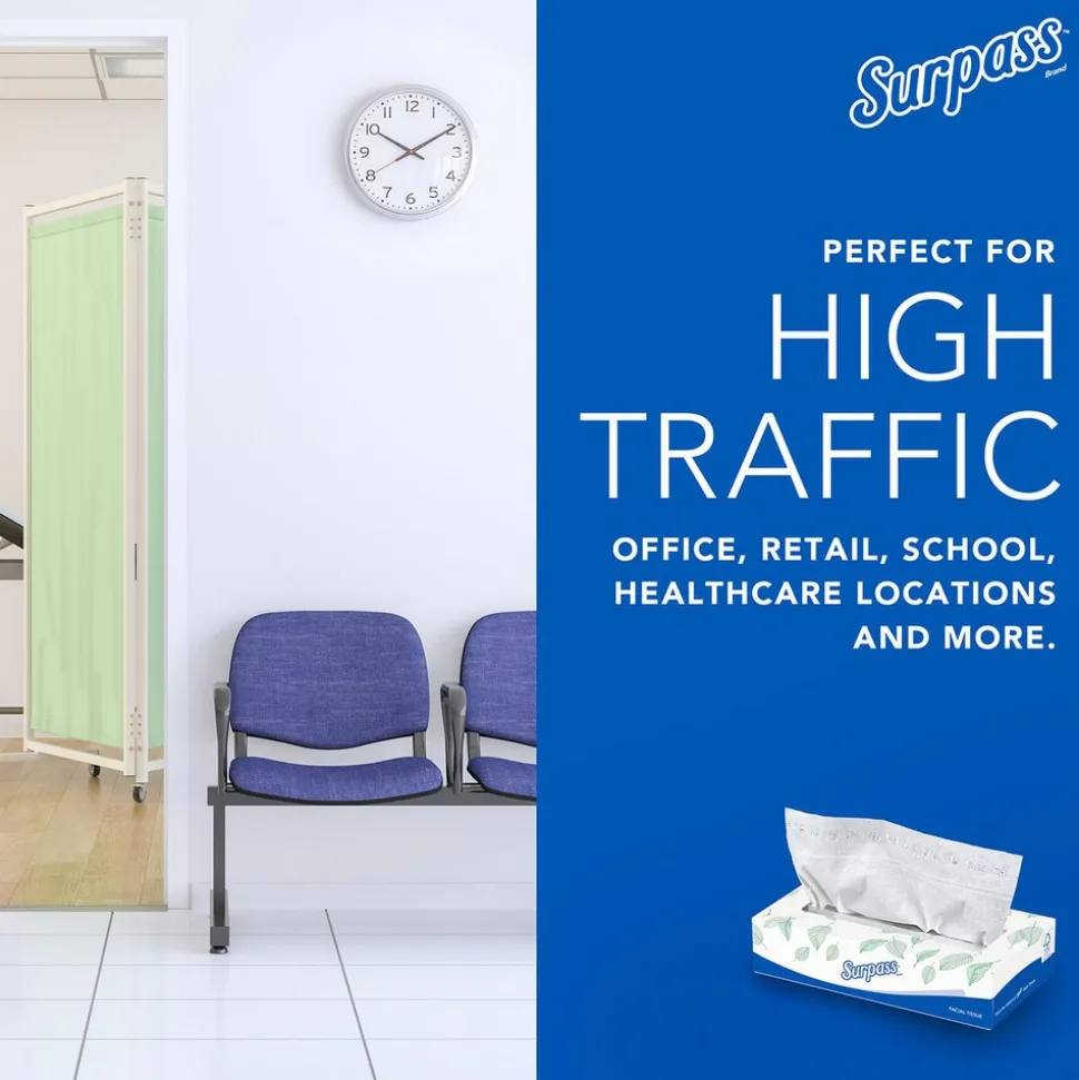 Surpass® Facial Tissue (21340), 2-Ply, White, Ecologo, Flat Facial Tissue Boxes for Business