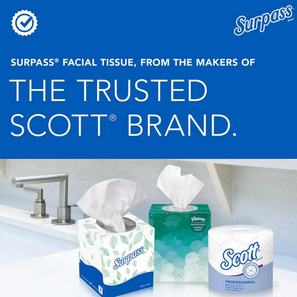 Surpass® Facial Tissue (21340), 2-Ply, White, Ecologo, Flat Facial Tissue Boxes for Business