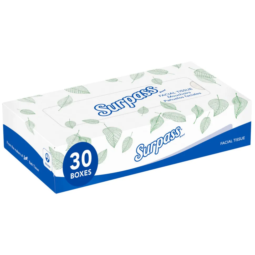 Surpass® Facial Tissue (21340), 2-Ply, White, Ecologo, Flat Facial Tissue Boxes for Business