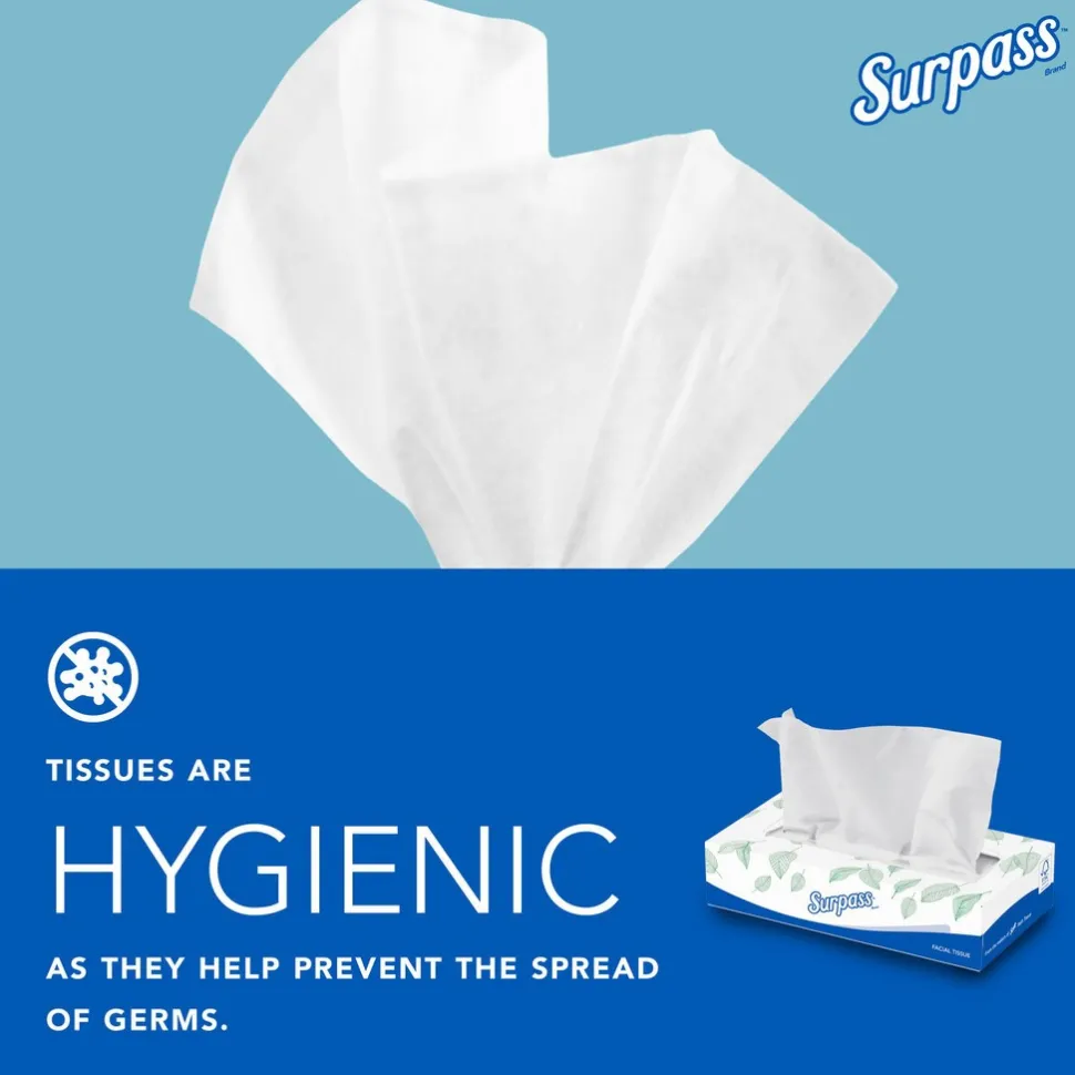 Surpass® Facial Tissue (21340), 2-Ply, White, Ecologo, Flat Facial Tissue Boxes for Business