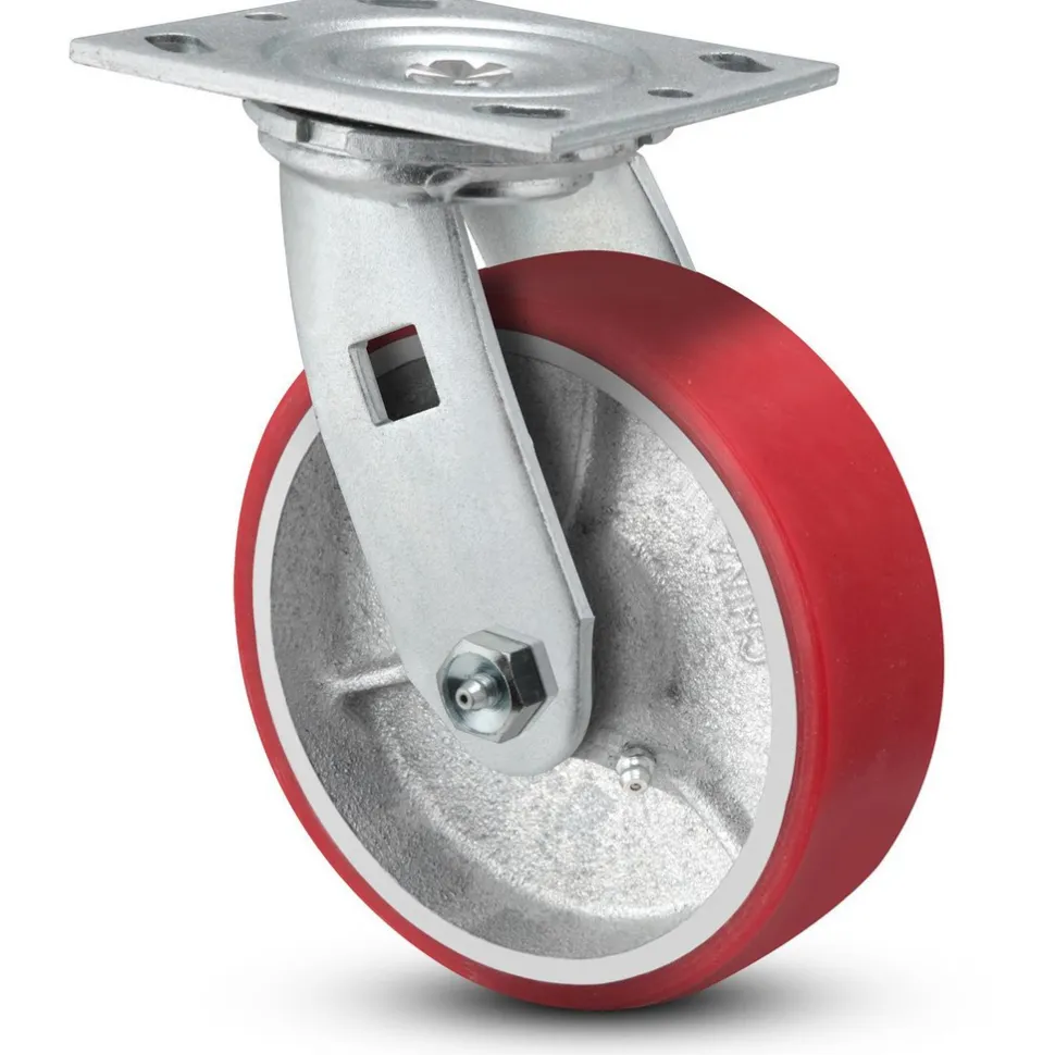 Swivel Top Plate Caster: Mold on Polyurethane (Duro Tred Vulcanized) Polyurethane & Polyurethane Mold on Steel, 4" Wheel Dia, 2" Wheel Width, 700 lb Capacity, 5-5/8" OAH