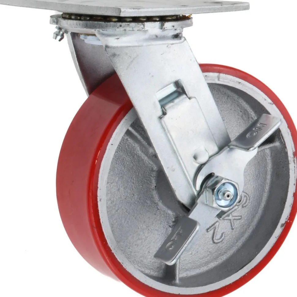 Swivel Top Plate Caster: Polyurethane, 6" Wheel Dia, 2" Wheel Width, 1,200 lb Capacity, 7-1/2" OAH