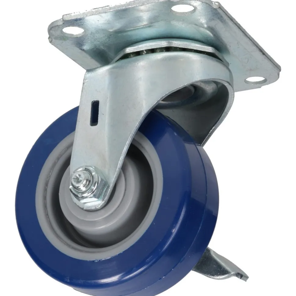 Swivel Top Plate Caster: Polyurethane, 3" Wheel Dia, 1-1/4" Wheel Width, 210 lb Capacity, 3-3/4" OAH