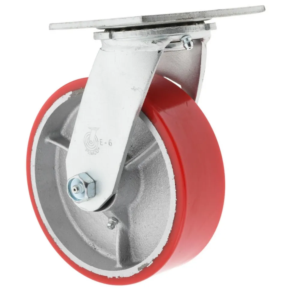 Swivel Top Plate Caster: Polyurethane, 6" Wheel Dia, 2" Wheel Width, 1,200 lb Capacity, 7-1/2" OAH