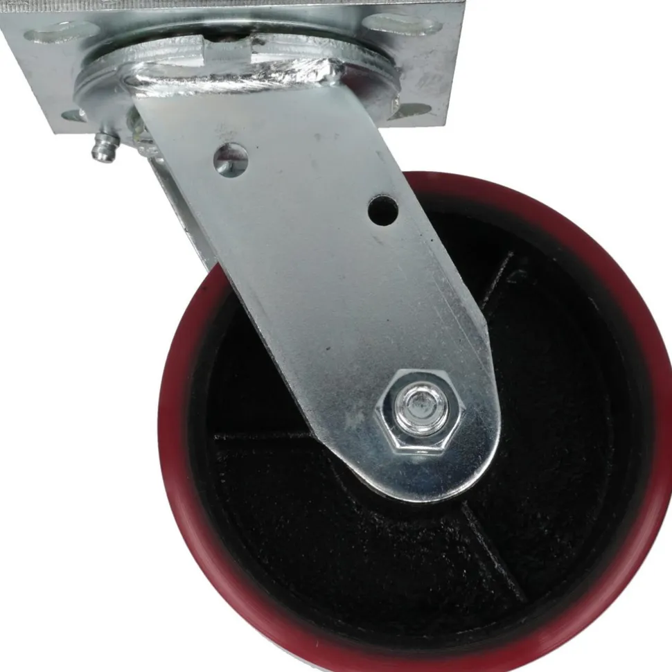 Swivel Top Plate Caster: Polyurethane, 5" Wheel Dia, 2" Wheel Width, 500 lb Capacity, 6-1/2" OAH