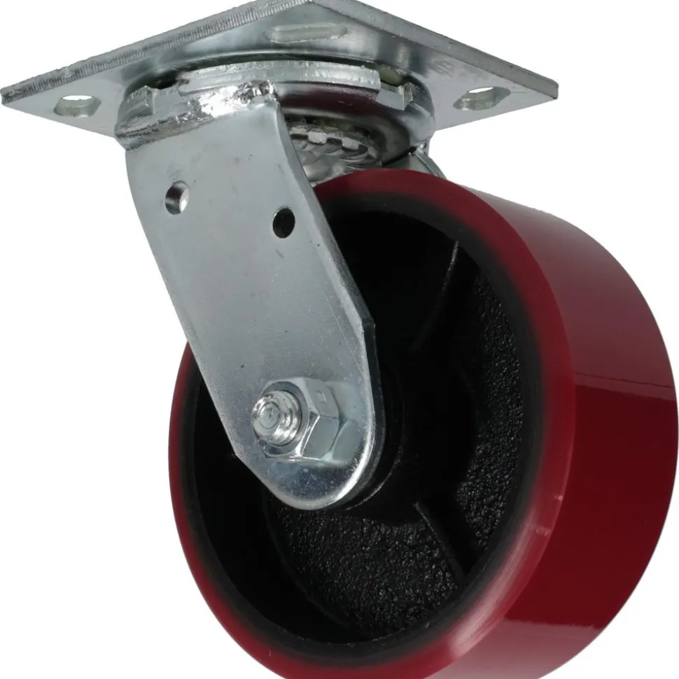Swivel Top Plate Caster: Polyurethane, 5" Wheel Dia, 2" Wheel Width, 500 lb Capacity, 6-1/2" OAH