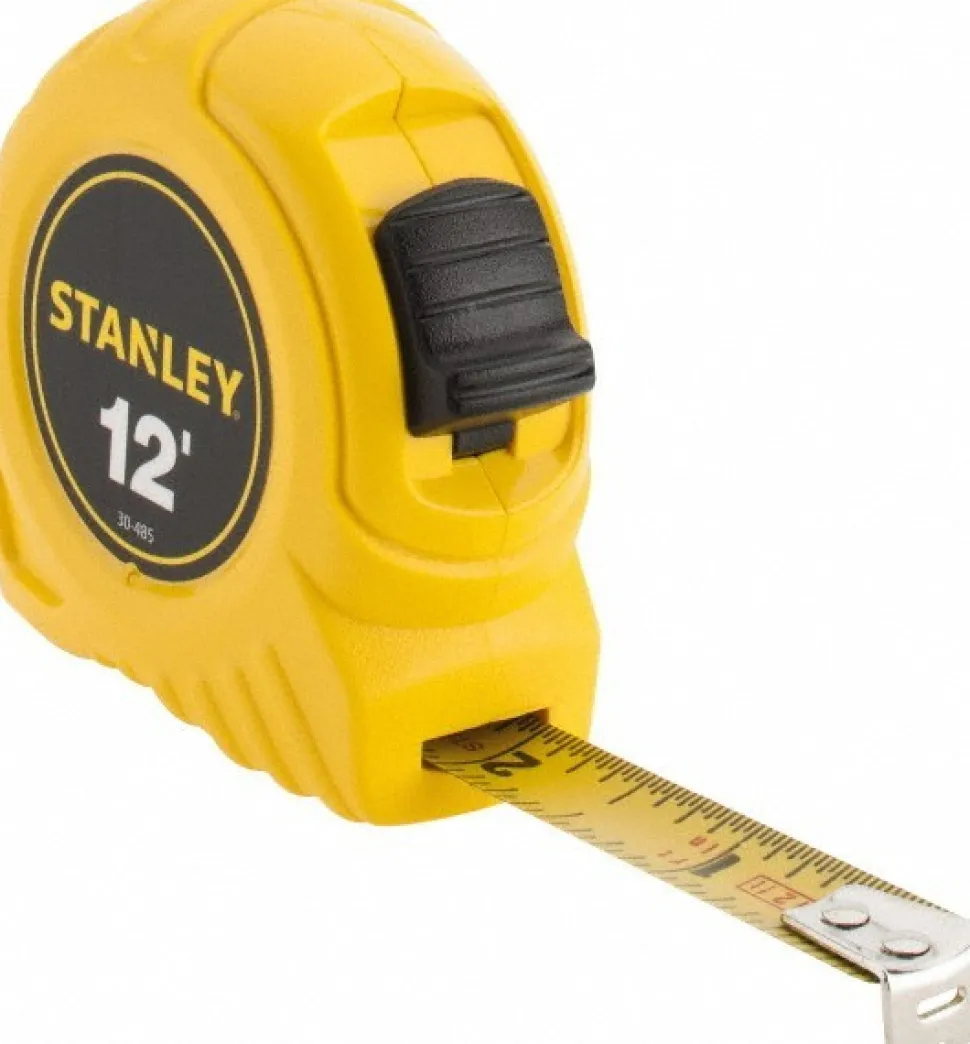Tape Measure: 12' Long, 1/2" Width, Yellow Blade