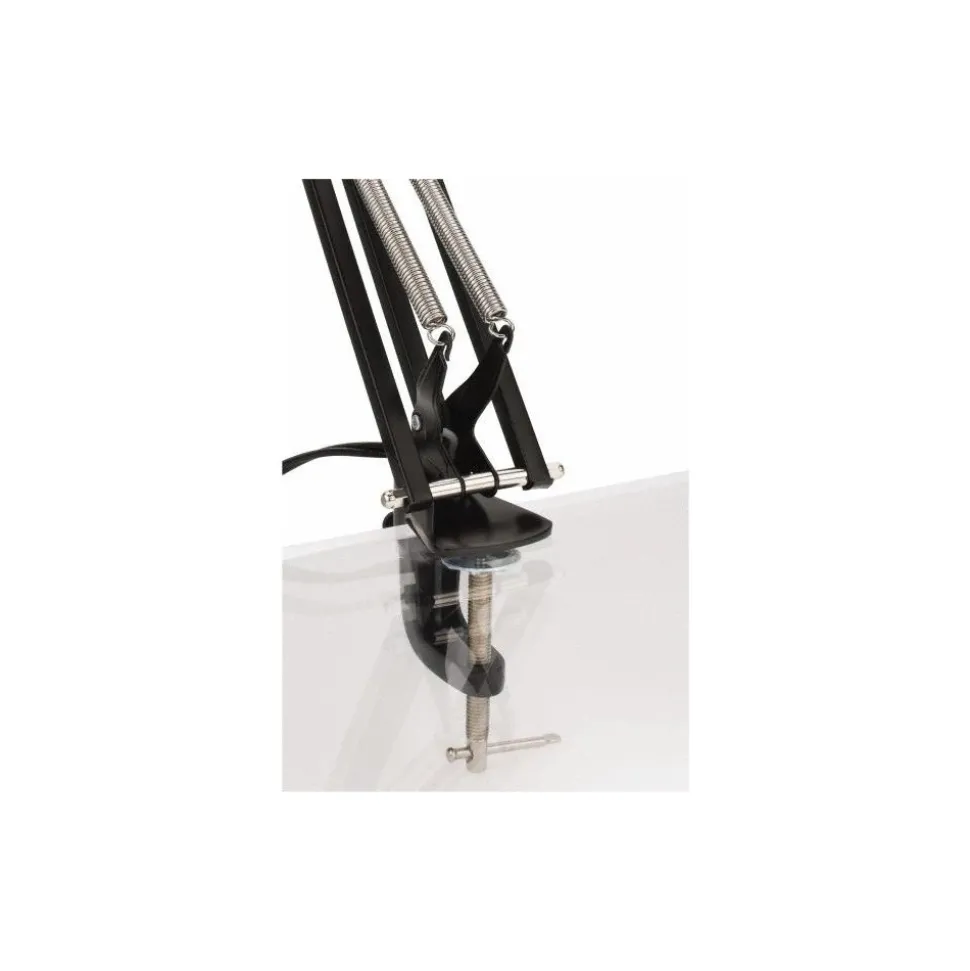 Task Light: Fluorescent, 50" Reach, Swing Arm, Clamp-On, Black