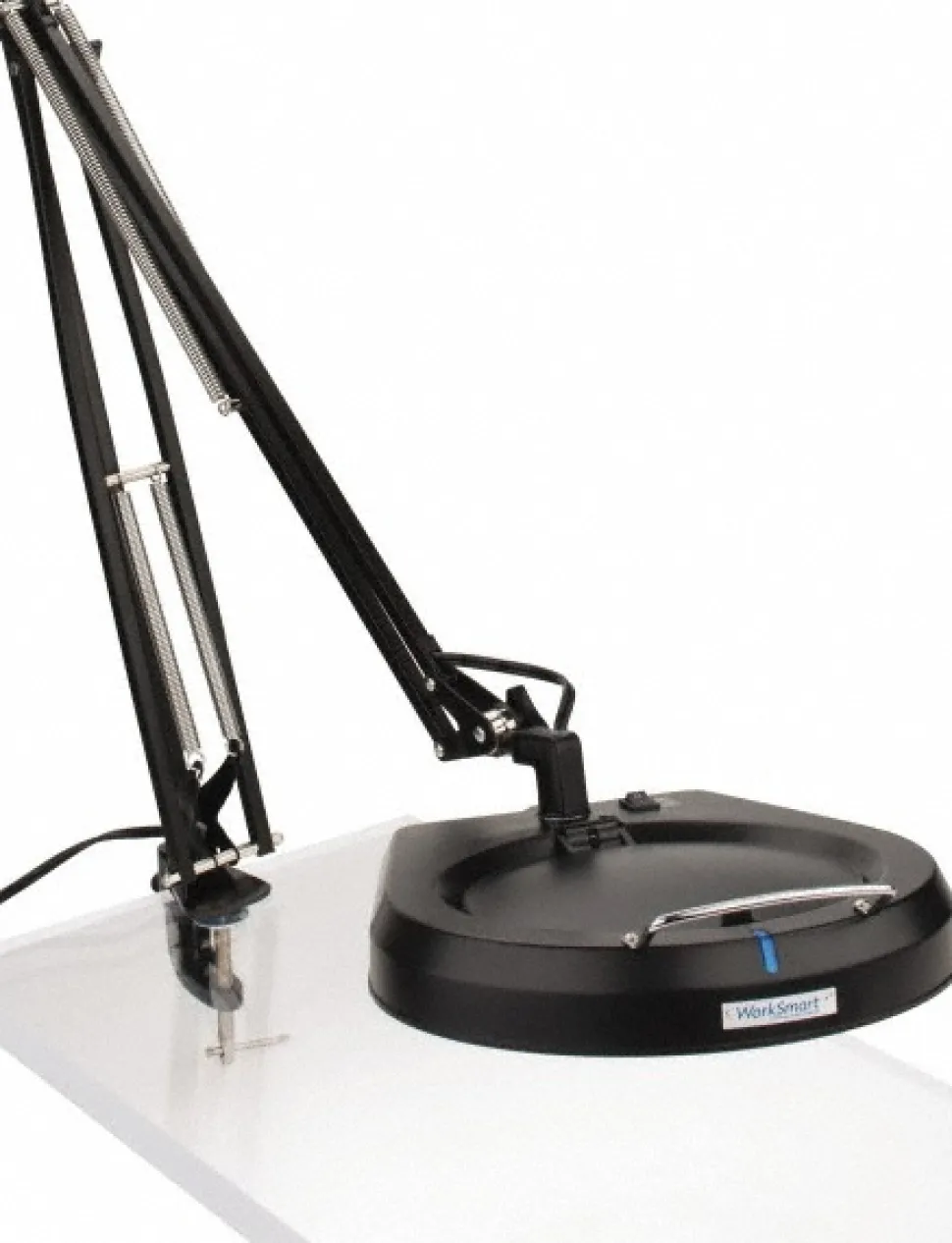 Task Light: Fluorescent, 50" Reach, Swing Arm, Clamp-On, Black