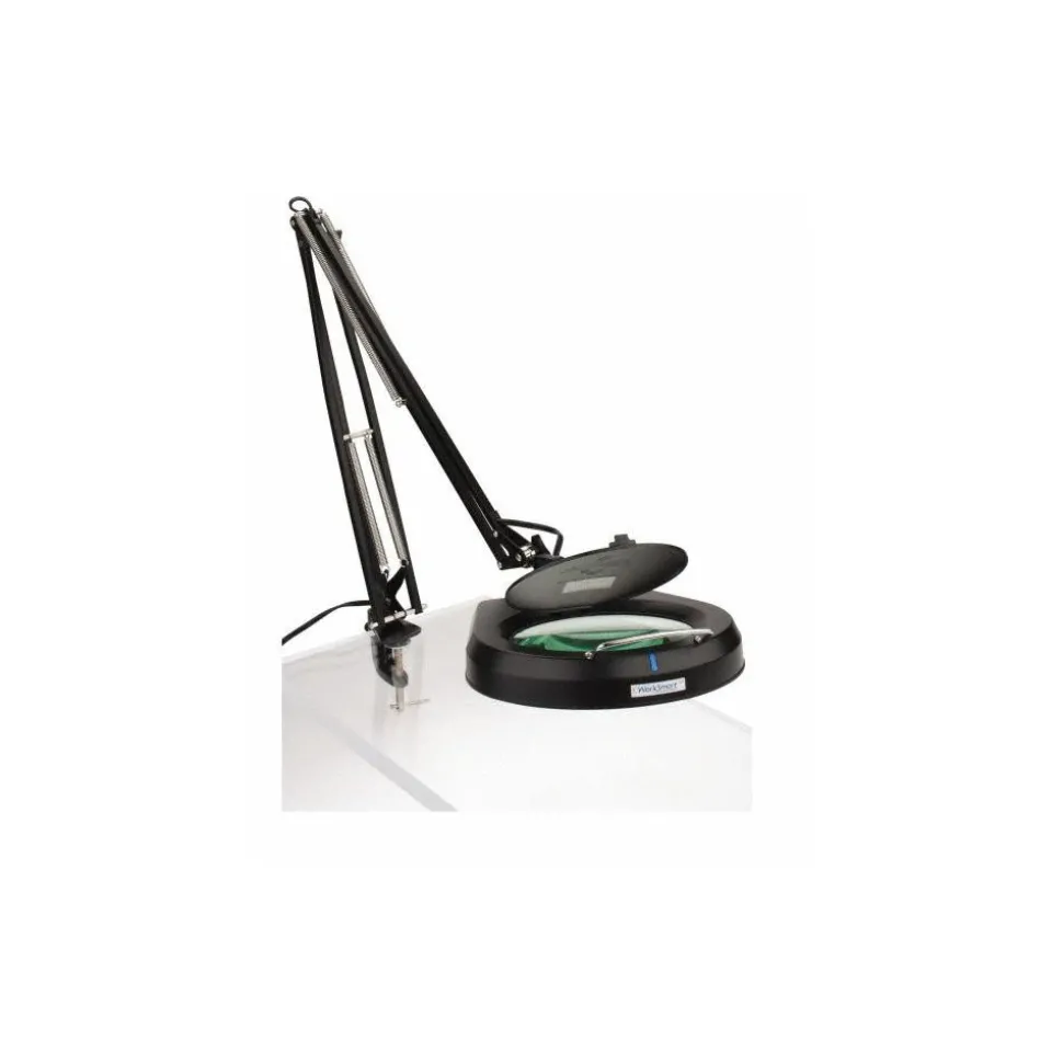 Task Light: Fluorescent, 50" Reach, Swing Arm, Clamp-On, Black