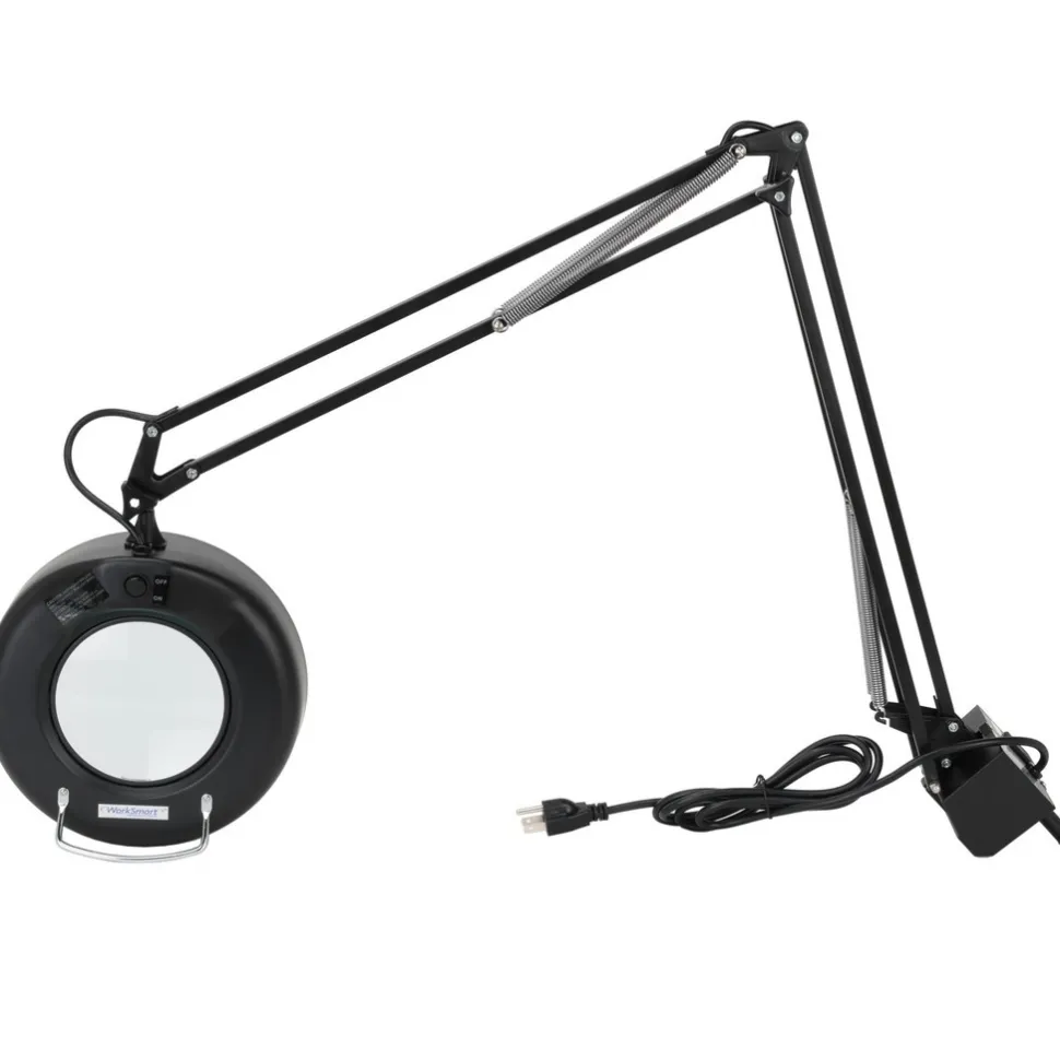 Task Light: Fluorescent, 38" Reach, Swing Arm, Clamp-On, Black