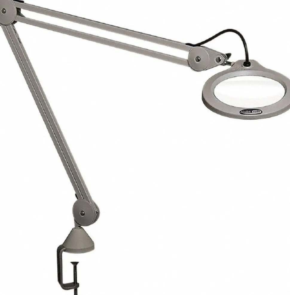 Task Light: LED, 45" Reach, Spring Suspension Arm, Clamp-On, Light Gray