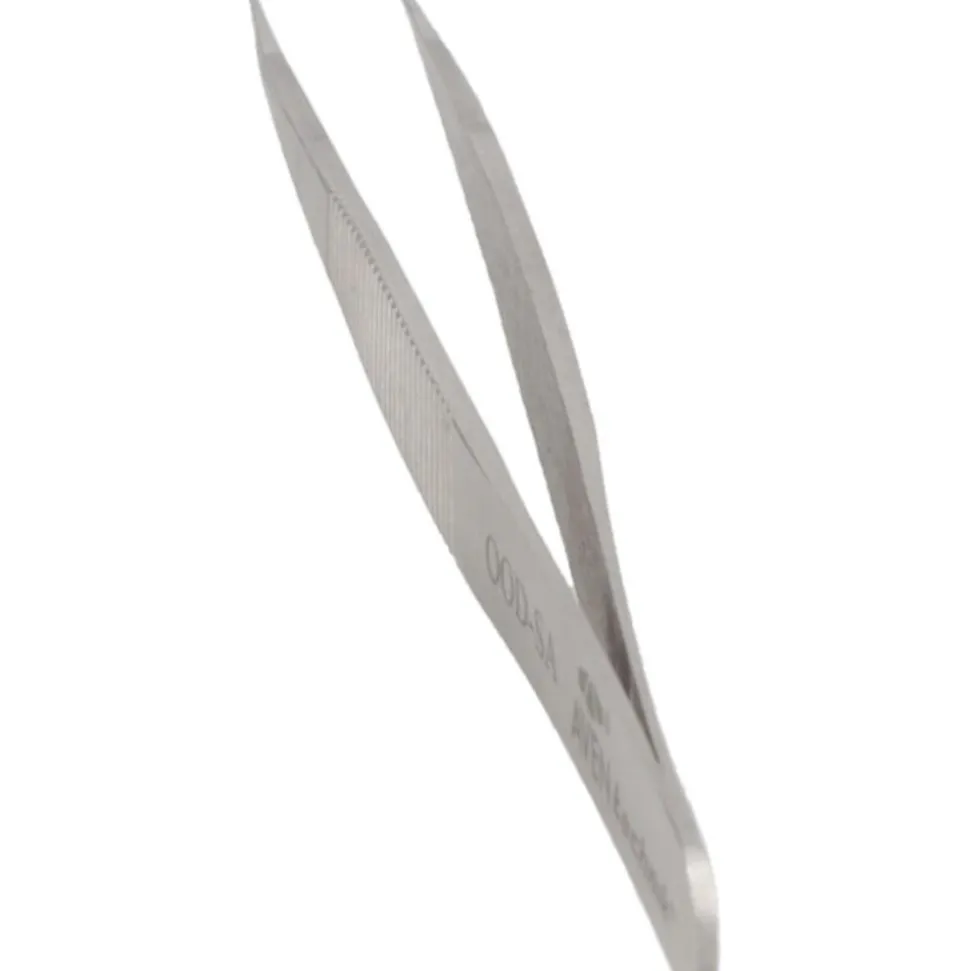 4.75" Tecknik Tweezers: Style OOD, Stainless Steel, Anti-Magnetic, Anti-Acid, Serrated, Strong, Pointed Tips