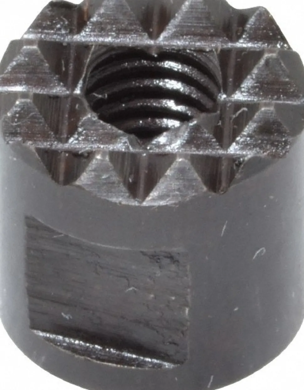 10-32 Thread, 3/8" Dia, 3/8" High, Threaded, Extra Fine Tooth Grade Diamond Serration Tooth Pattern, High Speed Steel, Round Positioning Gripper