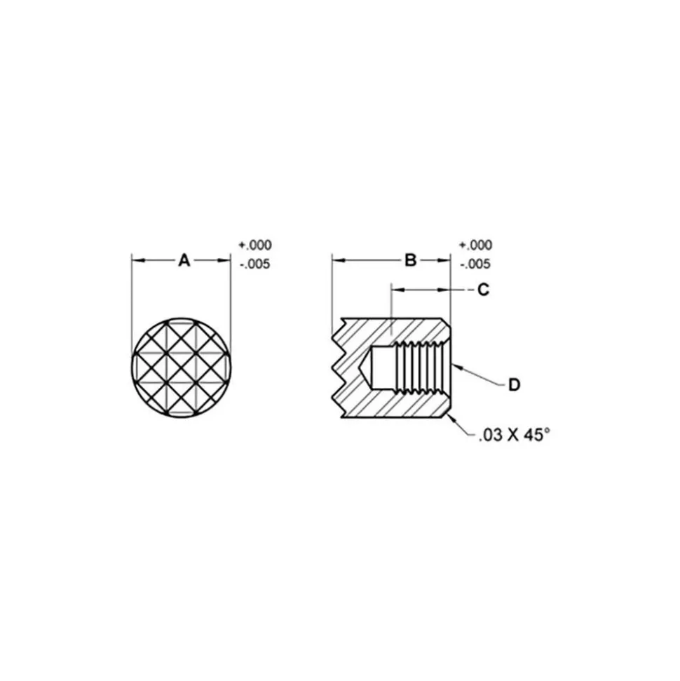 8-32 Thread, 1/4" Dia, 3/8" High, Threaded, Extra Fine Tooth Grade Diamond Serration Tooth Pattern, High Speed Steel, Round Positioning Gripper