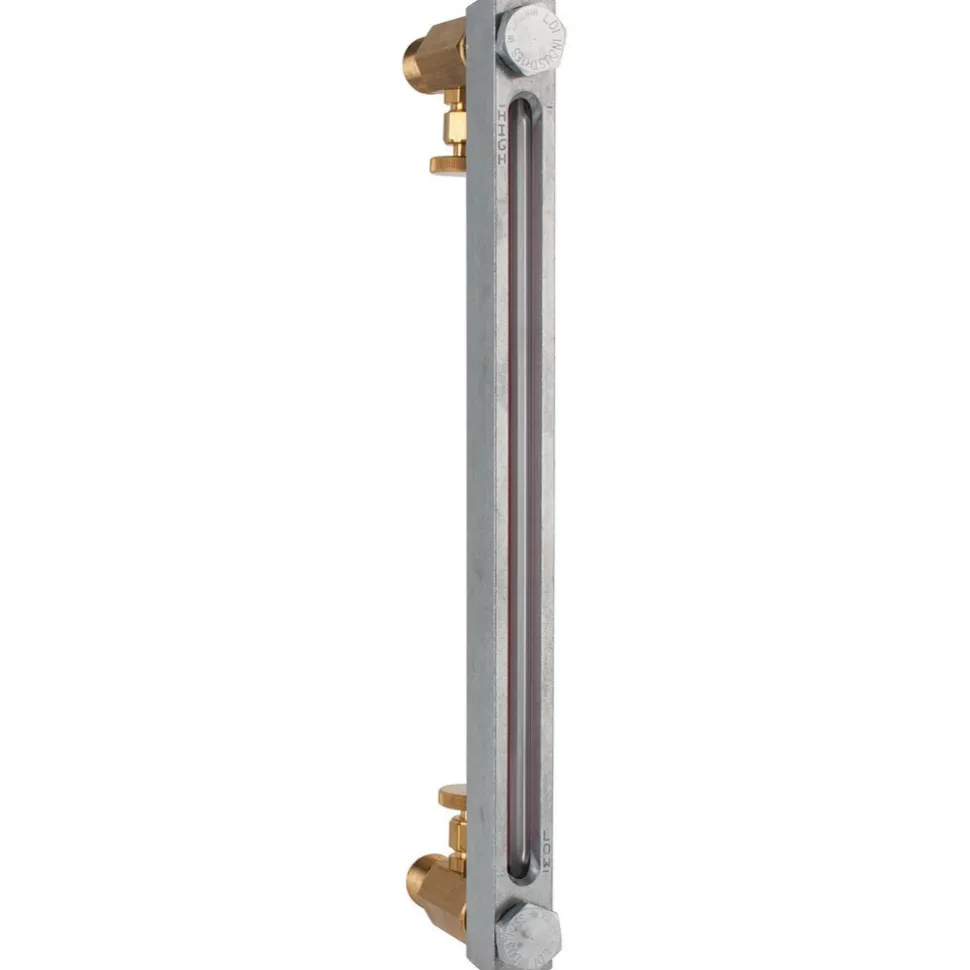 1/2-14 Thread, 10-1/2 Inch Sight Length, Closed Circuit Liquid Level Sight Gauge with Needle Valves, Pipe Adapters