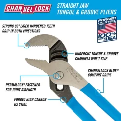 Tongue & Groove Plier: 1-1/2" Cutting Capacity, Standard Jaw