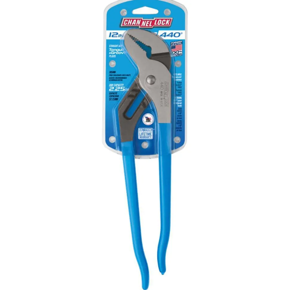 Tongue & Groove Plier: 2-1/4" Cutting Capacity, Standard Jaw