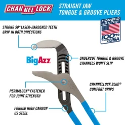 Tongue & Groove Plier: 5-1/2" Cutting Capacity, Standard Jaw