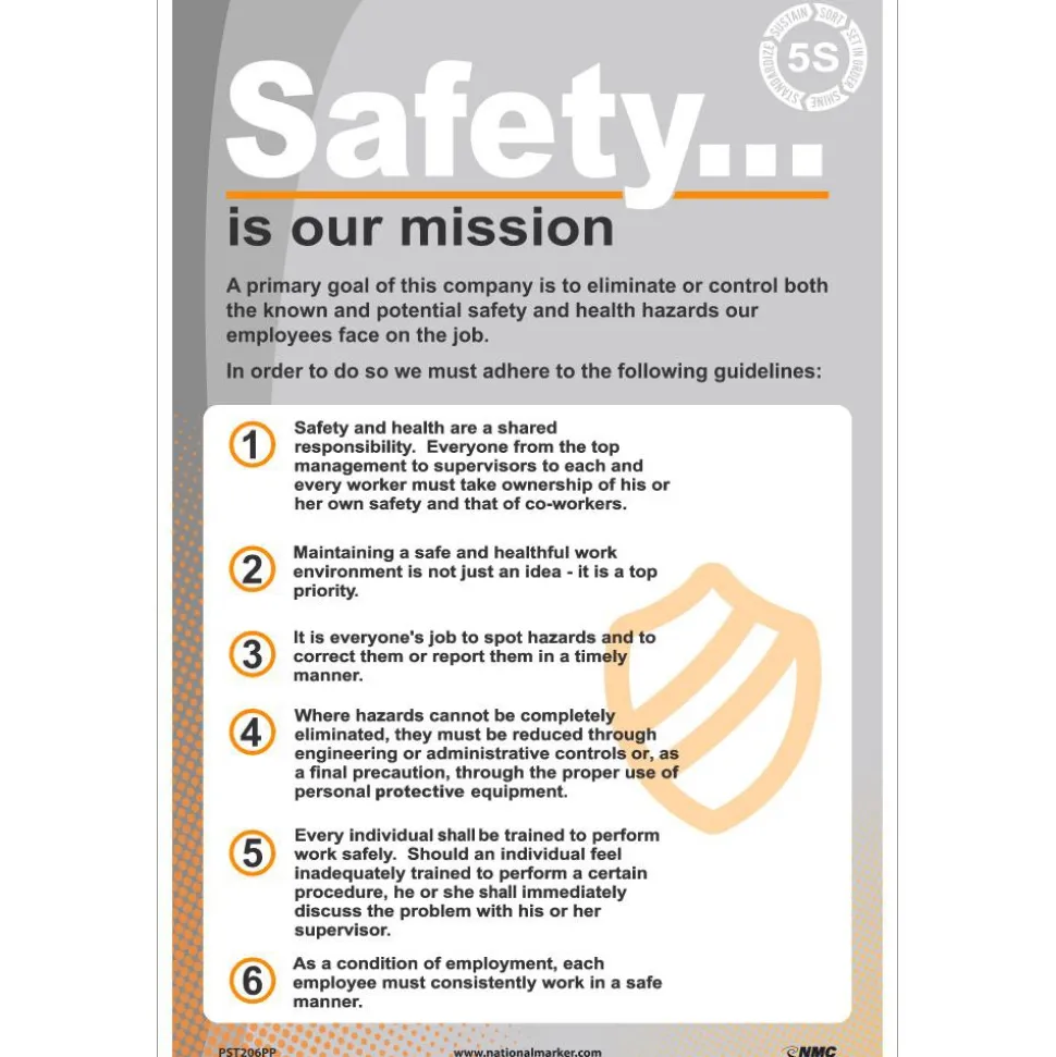 Training & Safety Awareness Posters: Subject: Teamwork; Training Program Title: Office Safety, 5S; Message: Safety Is Our Mission; Series: Safety & Health