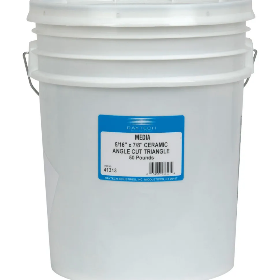 Triangle Tumbling Media: Ceramic Carrier, Aluminum Oxide Abrasive, 5/16" Long, 7/8" High