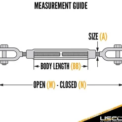 Turnbuckles: Turnbuckle Type: Jaw & Jaw; Thread Size: 1/2-6 in; Turn-up: 6