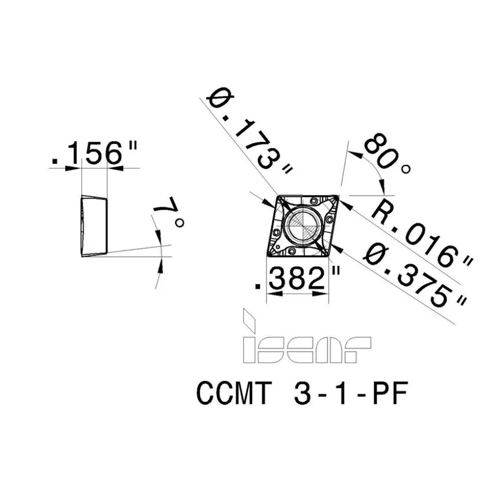 Turning Insert: CCMT 3-1-PF IC907, Carbide